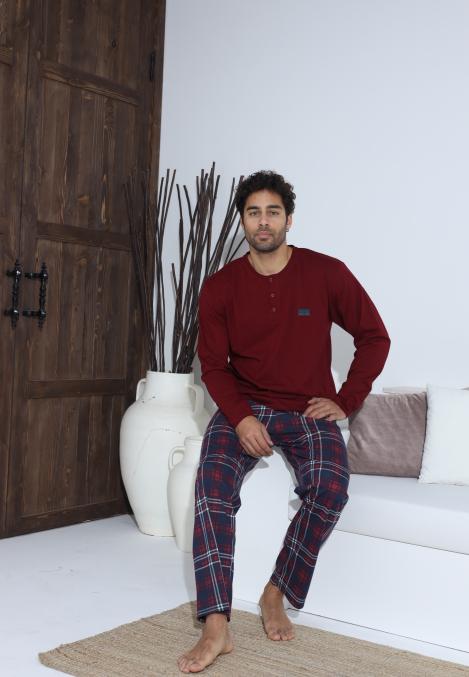 Pijama Barbati ,Maneca si Pantaloni Lungi,Culoare Rosu,Engros